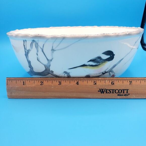 Global Design Kate Williams Winter Chickadee Gray Trim Berries 10" Veg. Bowl - Picture 9 of 9